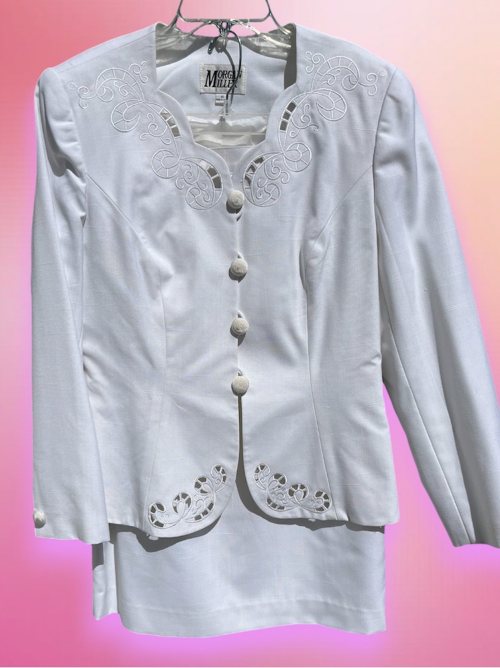 VTG Morgan Miller GORGEOUS White Lined 2pc Suit NWOT READ ⤵️